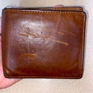 Men brown leather coach bifold COACH  wallet